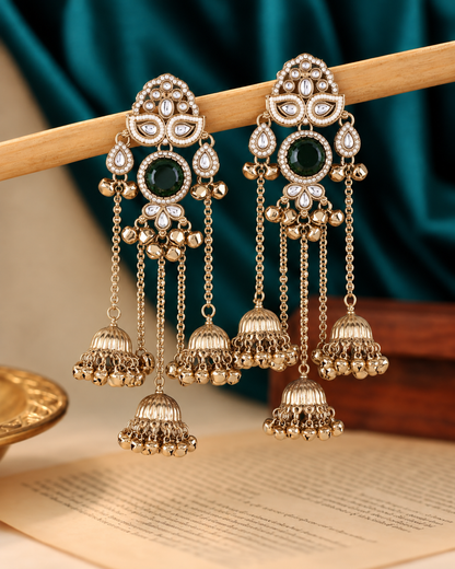 Green Aafiya Kashmiri Look Ghunghru Jhumka Earring