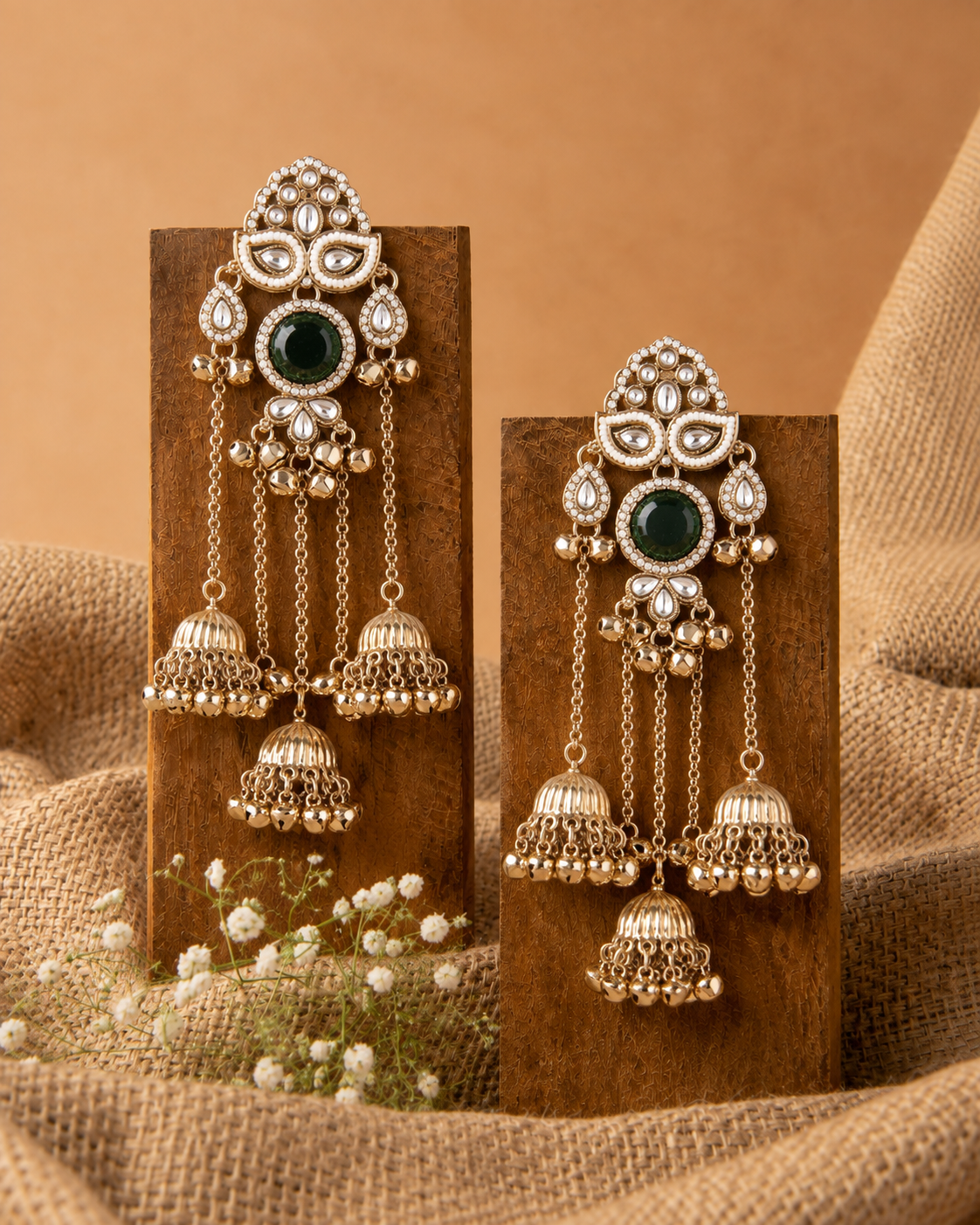 Green Aafiya Kashmiri Look Ghunghru Jhumka Earring