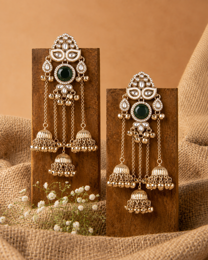 Green Aafiya Kashmiri Look Ghunghru Jhumka Earring