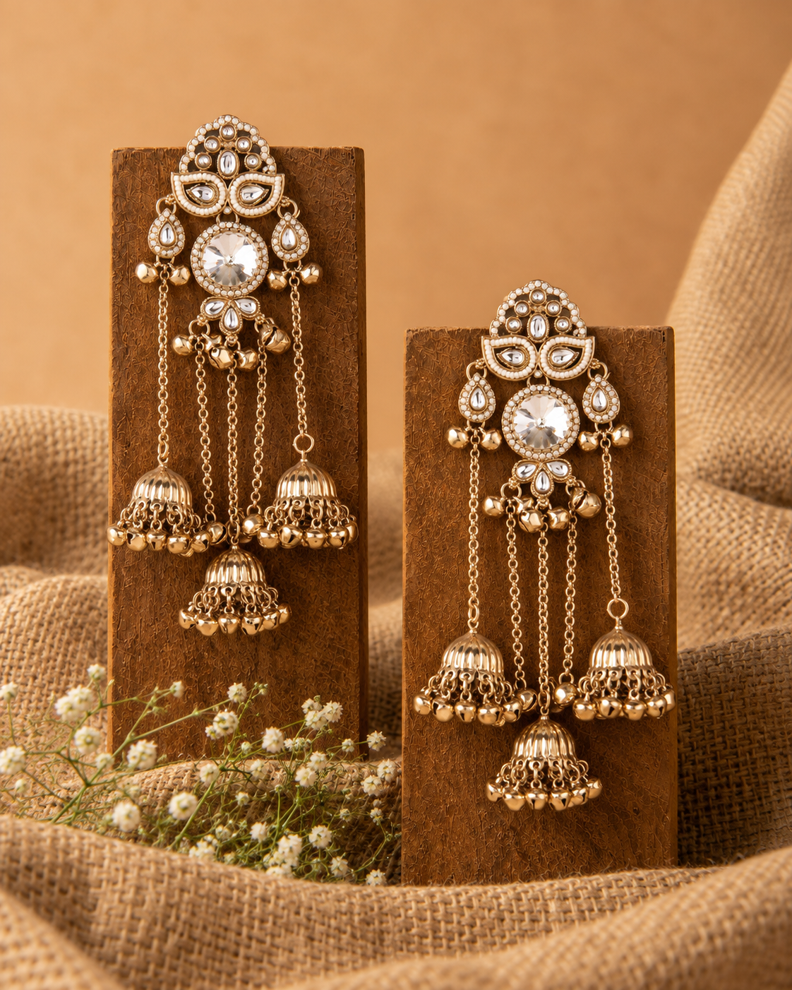 White Aafiya Kashmiri Look Ghunghru Jhumka Earring