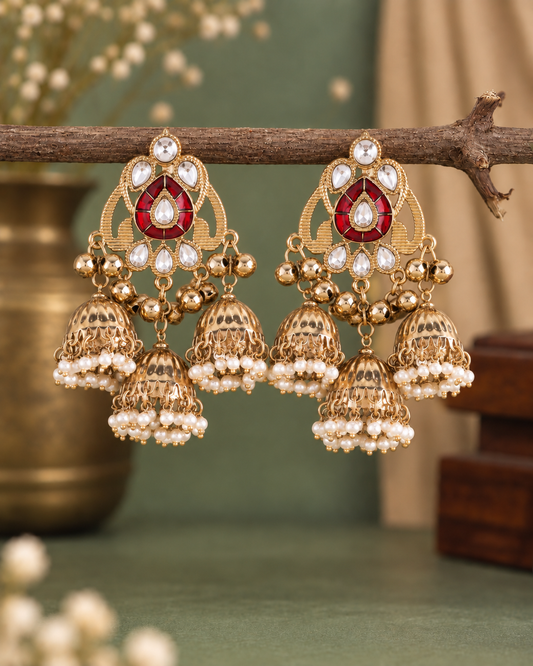 Red Rajyani Jhumka Earring