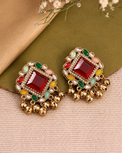 Ruby with Multi Zarrah Kashmiri Look Ghunghru Earring