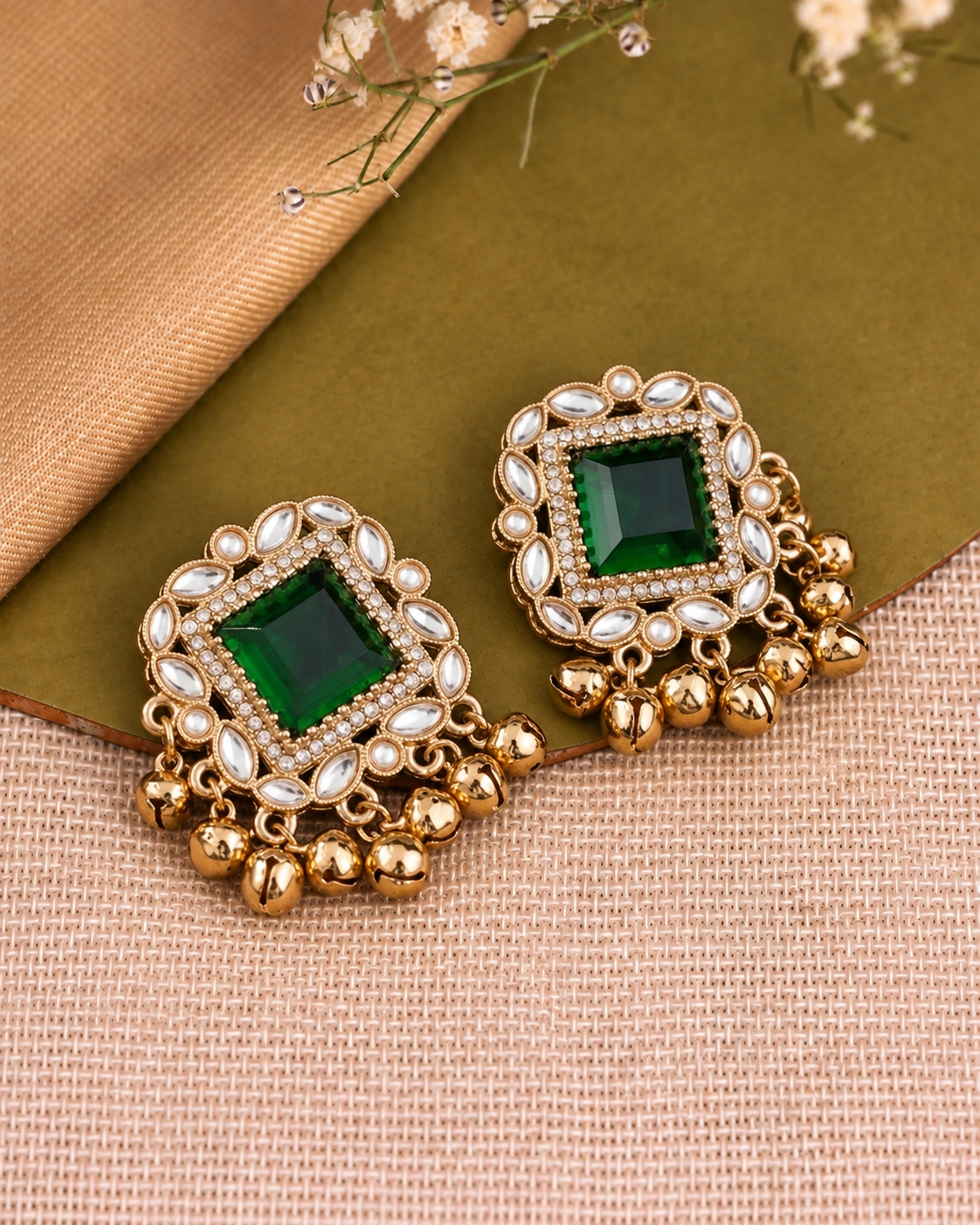 Green Zarrah Kashmiri Look Ghunghru Earring