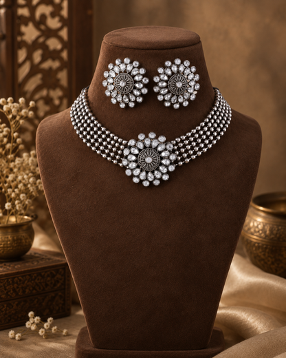 Naaz Oxidised Silver Necklace Set With Earrings