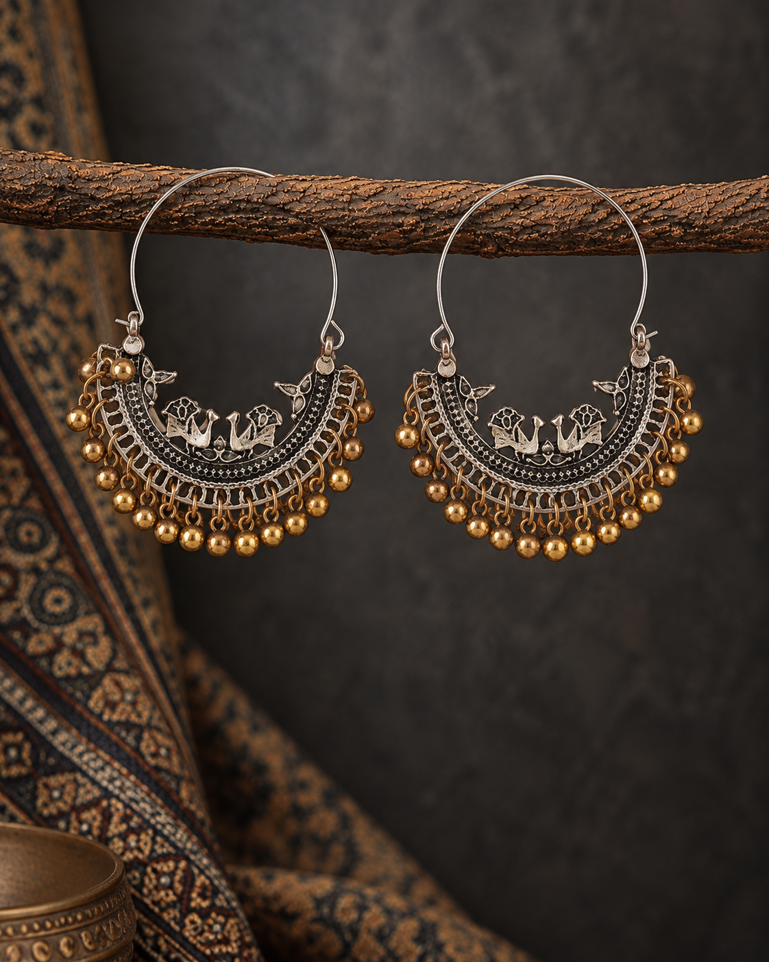Zunaira Oxidised Dual-Tone Chandbali Earrings