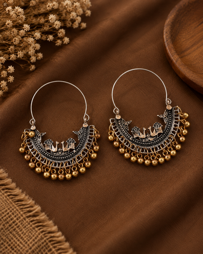 Zunaira Oxidised Dual-Tone Chandbali Earrings