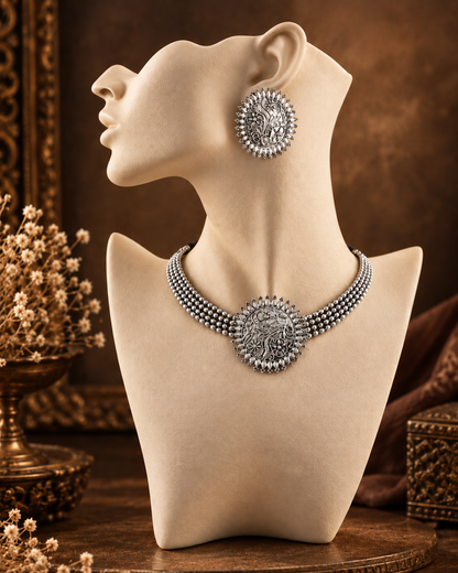 Gulshan Oxidised Silver Necklace Set with Earrings