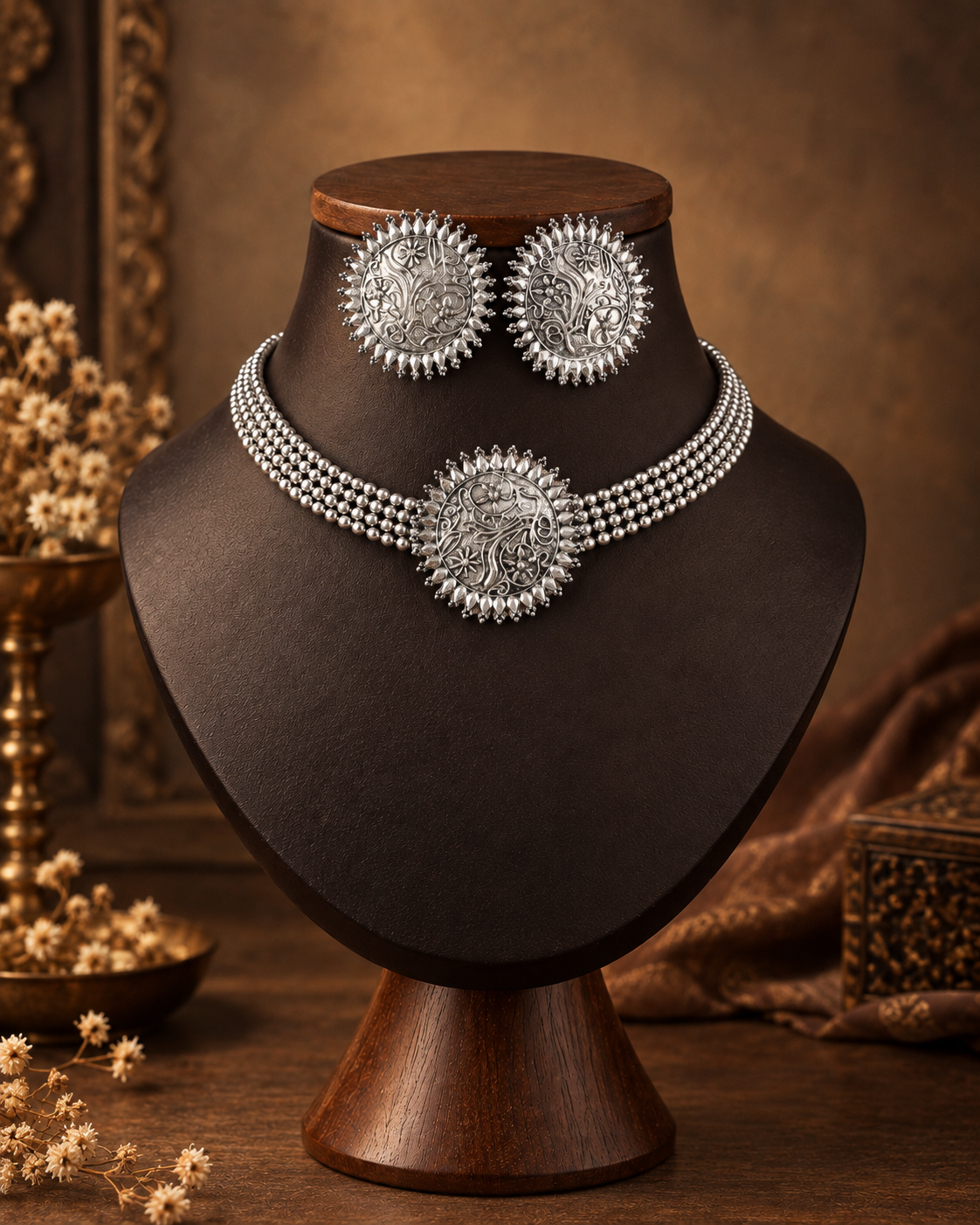 Gulshan Oxidised Silver Necklace Set with Earrings