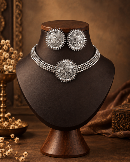 Gulshan Oxidised Silver Necklace Set with Earrings