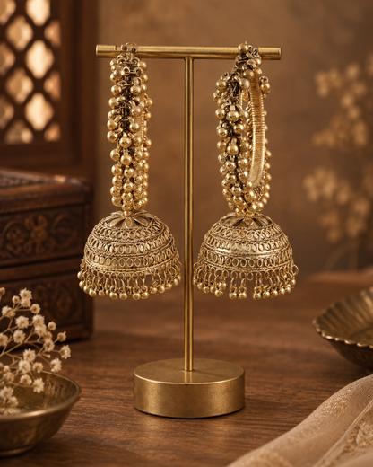 Gold Rajasvi Oxidised Jhumka Earrings