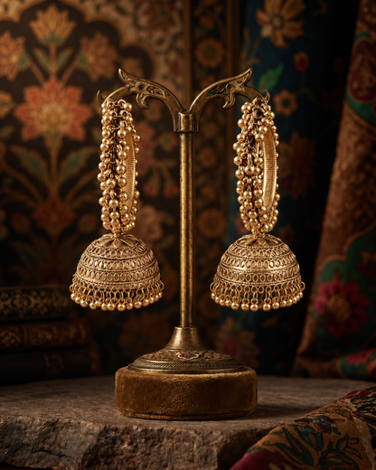 Gold Rajasvi Oxidised Jhumka Earrings