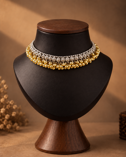 Kesariya Oxidised Gold & Silver Choker Necklace