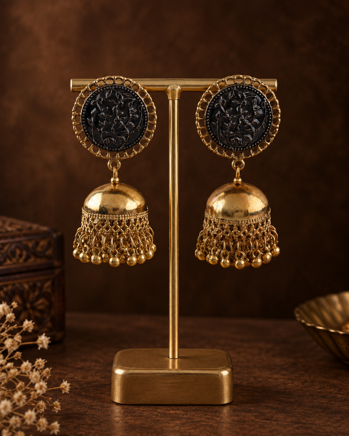 Naqsh Oxidised Black & Gold Jhumka