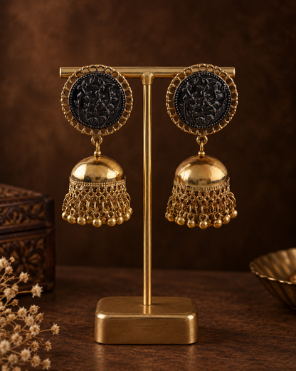 Naqsh Oxidised Black & Gold Jhumka