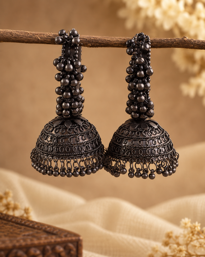 Black Rajasvi Oxidised Jhumka Earrings