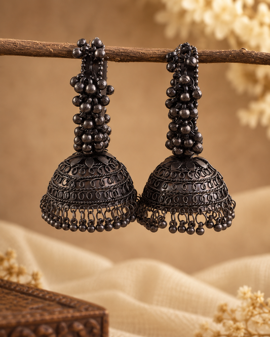 Black Rajasvi Oxidised Jhumka Earrings
