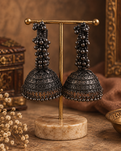 Black Rajasvi Oxidised Jhumka Earrings
