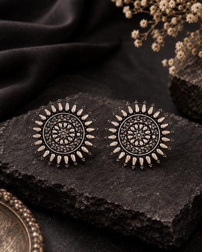 Veeransh Oxidised Silver Stud Earrings