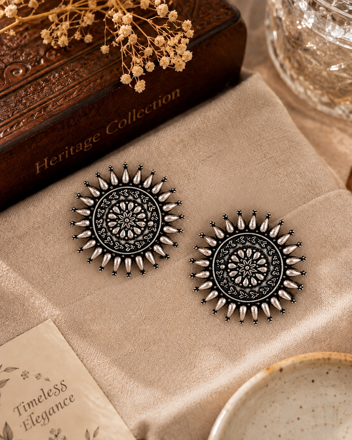 Veeransh Oxidised Silver Stud Earrings