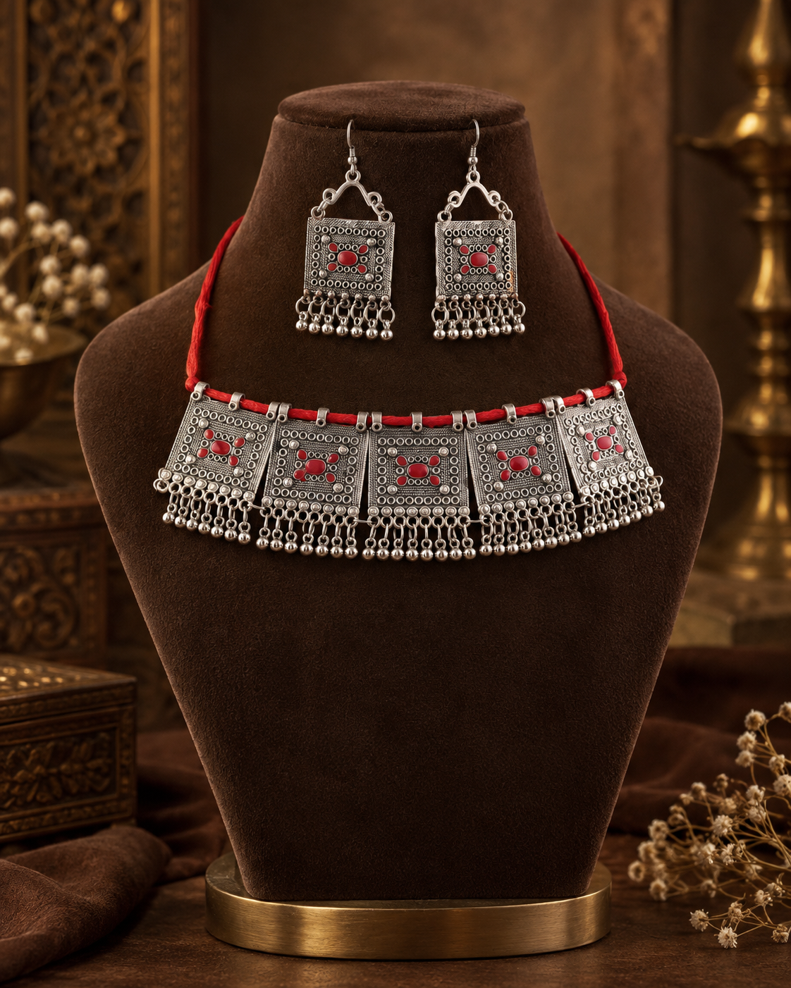 Armaan Oxidised Silver Necklace Set with Earrings