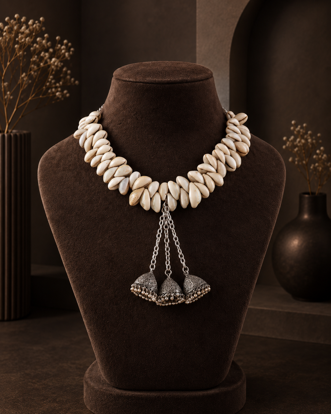 Manish Oxidised Shell & Silver Necklace