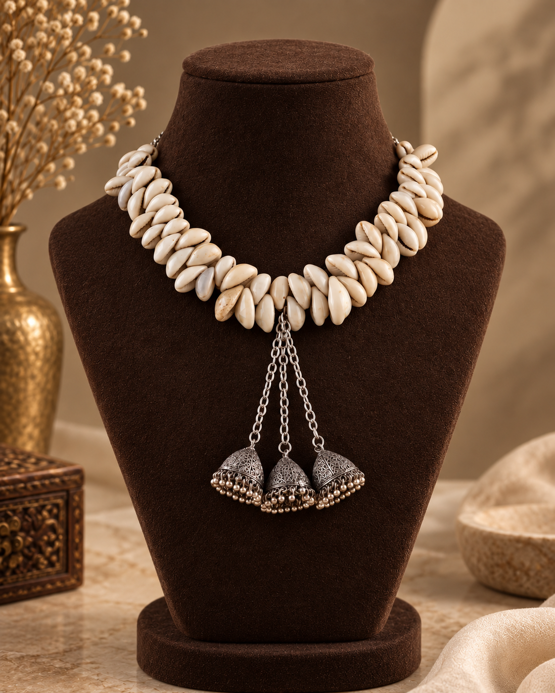 Manish Oxidised Shell & Silver Necklace