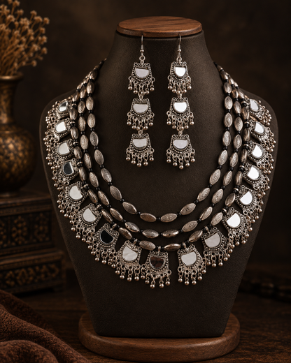 Parth Oxidised Silver Necklace & Earrings Set