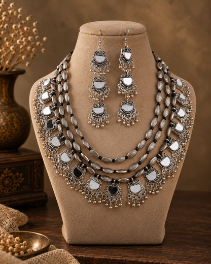 Parth Oxidised Silver Necklace & Earrings Set