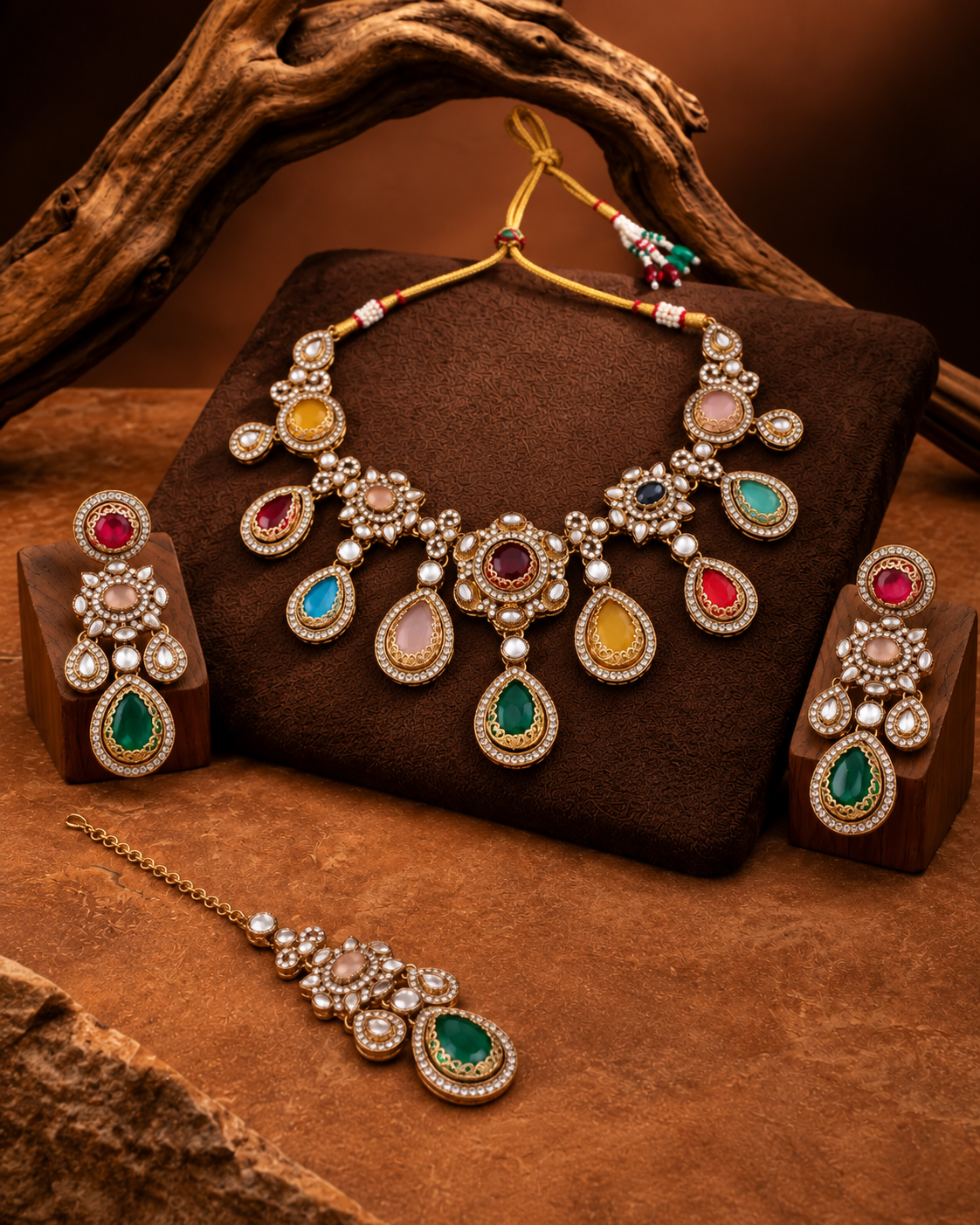 Multi Viranika Premium Sabya Inspired Necklace Set with Earring & Teeka
