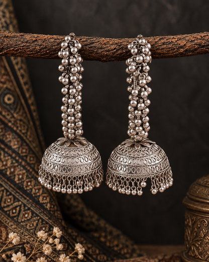 Silver Rajasvi Oxidised Jhumka Earrings