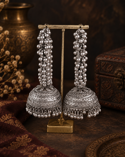 Silver Rajasvi Oxidised Jhumka Earrings