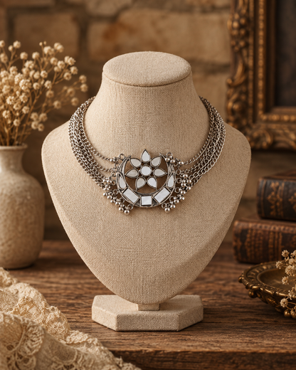 Silver Yashasvi Oxidised Necklace Set