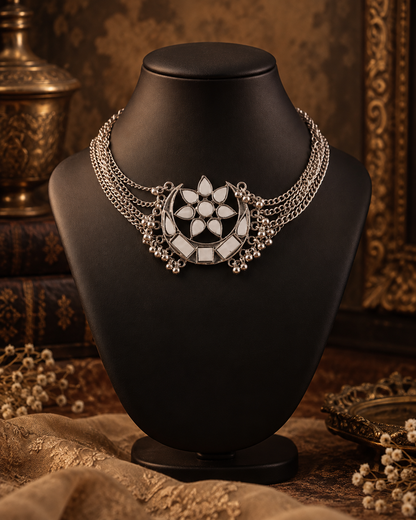 Silver Yashasvi Oxidised Necklace Set