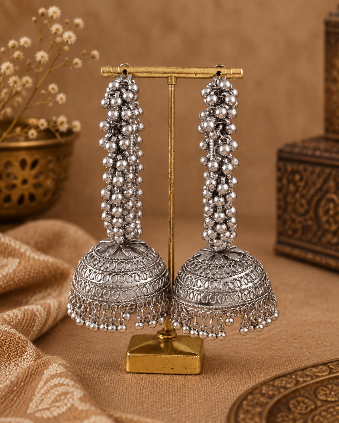 Silver Rajasvi Oxidised Jhumka Earrings