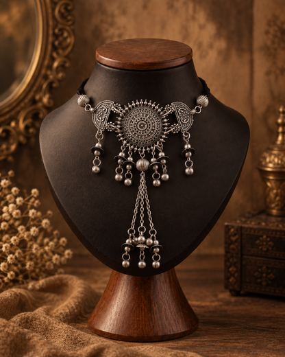 Silver Tejas Oxidised Necklace
