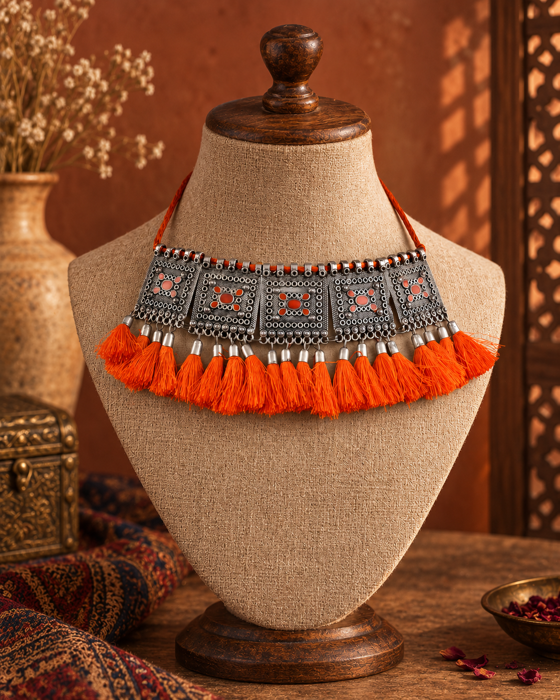Orange Vihaan Oxidised Choker