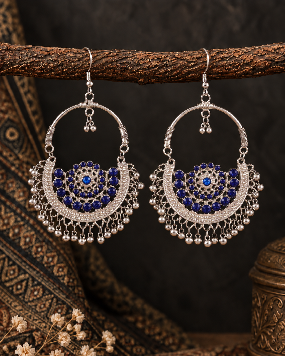 Blue Shourya Oxidised Earrings