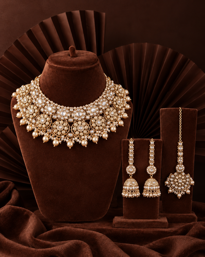 Pearl Kamalika Rajwada Necklace Set with Earring and Teeka