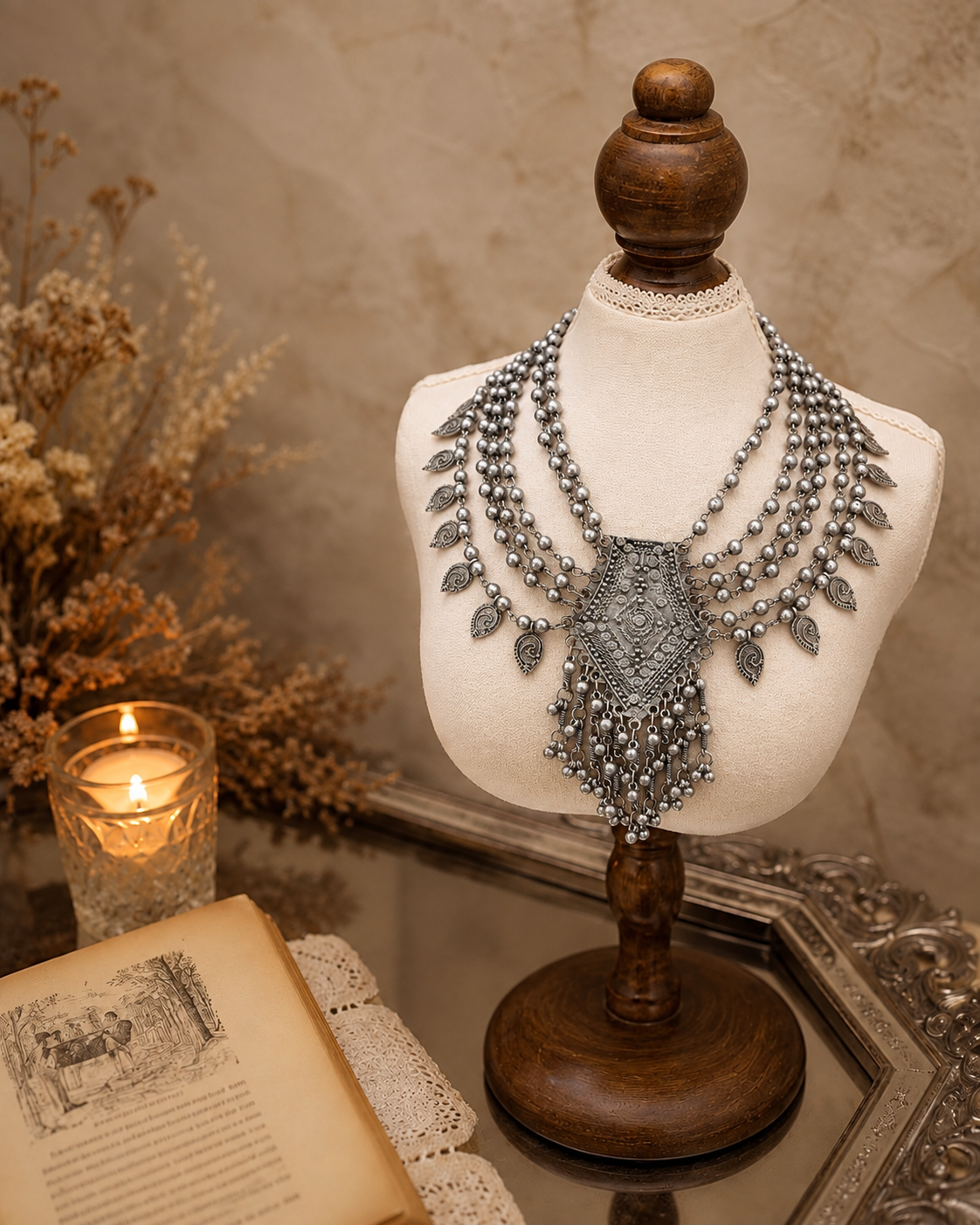 Silver Madhubani Oxidised Layered Necklace