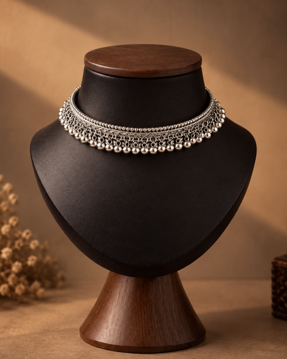 Silver Mohini Oxidised Choker