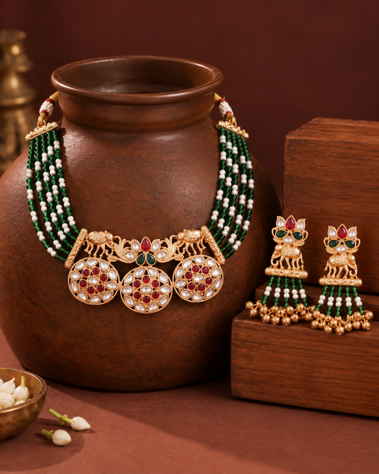 Vineeth Rajwada Necklace Set with Earring