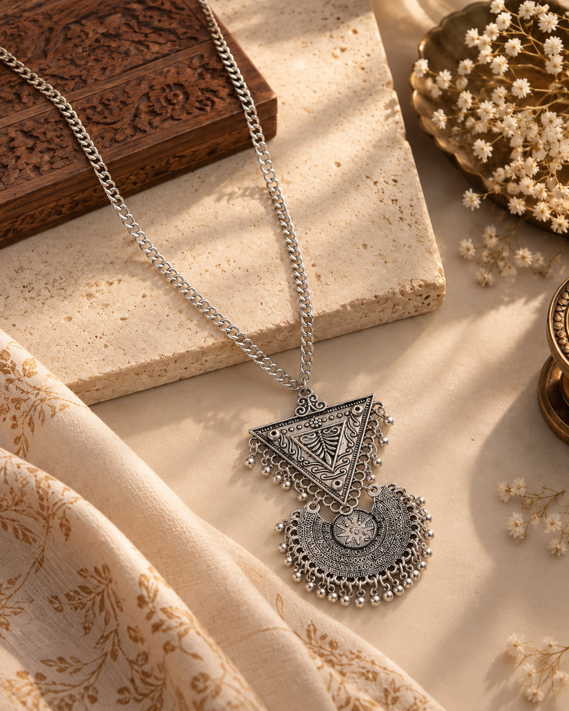 Silver Gauri Oxidised Long Necklace