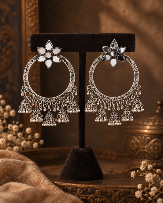 Silver Devangana Oxidised Jhumka Earrings