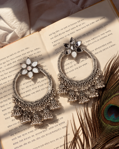 Silver Devangana Oxidised Jhumka Earrings
