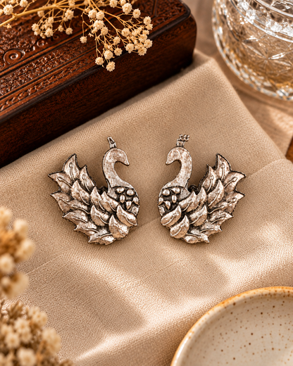 Silver Anamika Oxidised Peacock Earrings