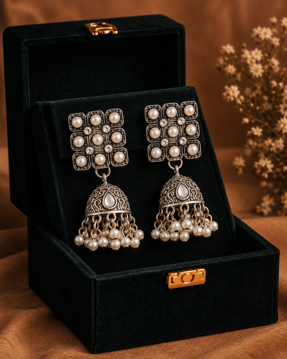 Silver Bhumika Oxidised Jhumka Earrings