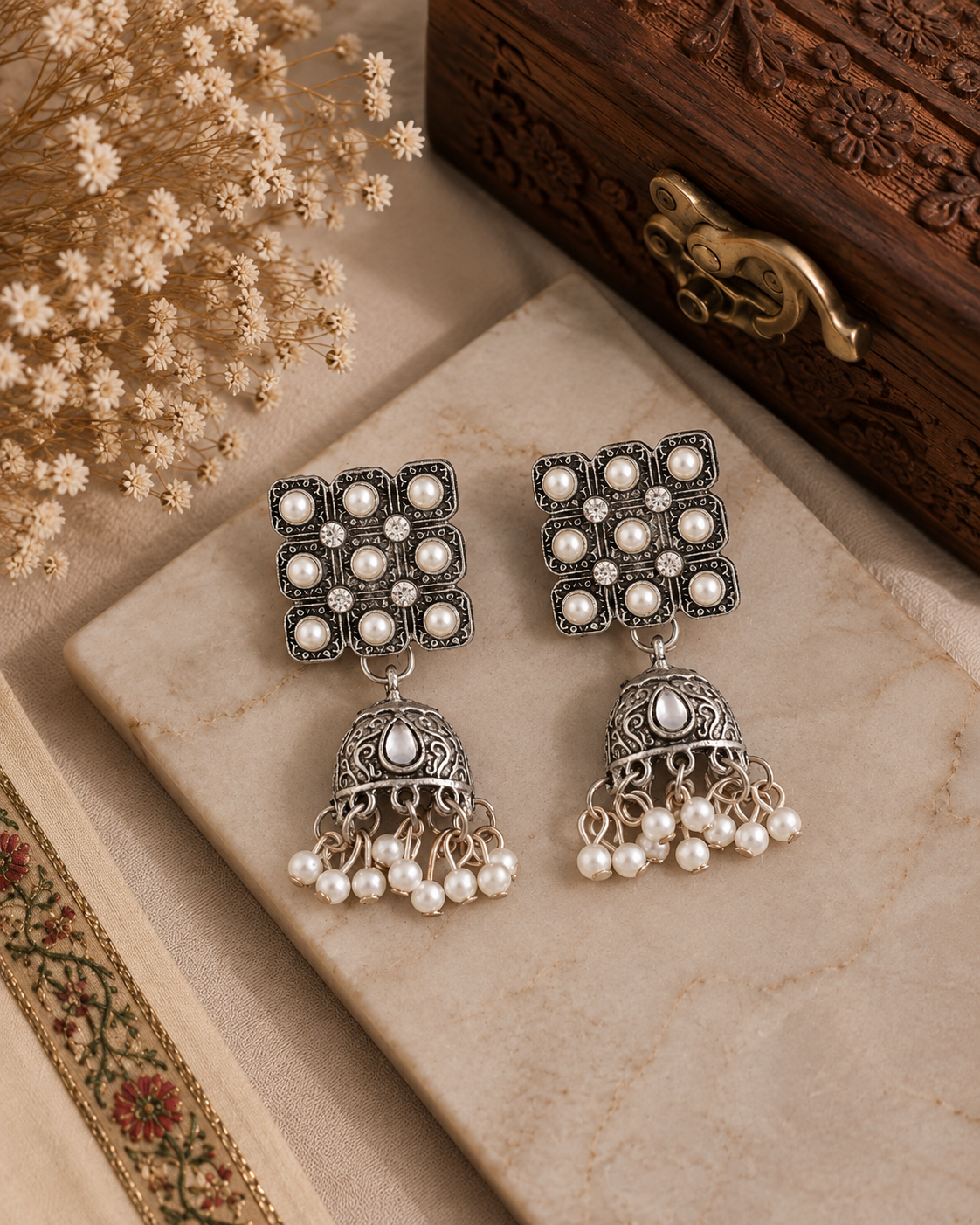 Silver Bhumika Oxidised Jhumka Earrings