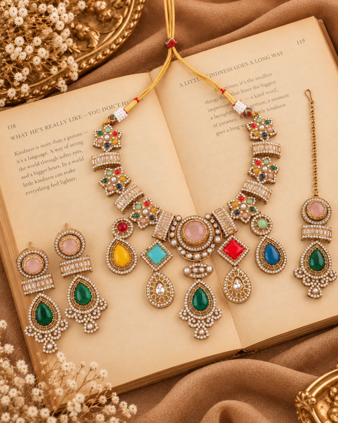 Kavyika Premium Sabya Inspired Necklace Set with Earring & Teeka