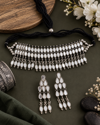 Silver Avisha Oxidised Choker & Earring Set