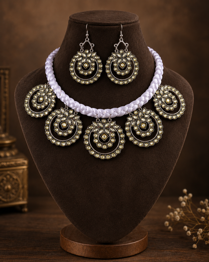 Silver Vaira Oxidised Necklace & Earrings Set